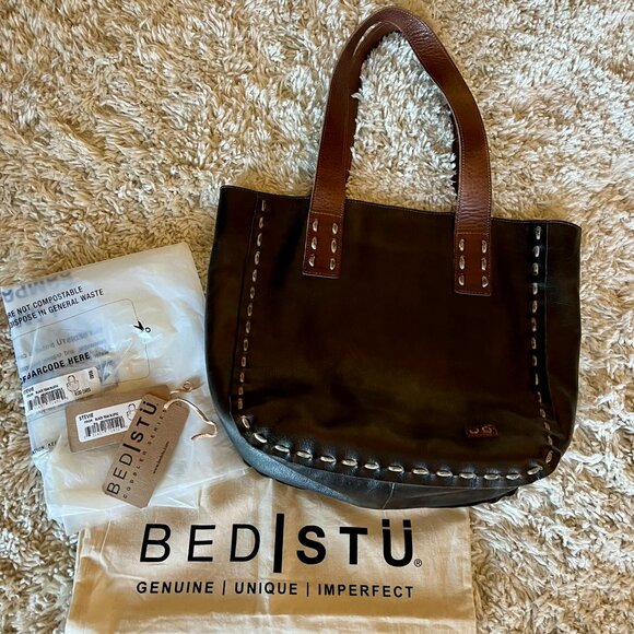 Bed Stu Leather Stevie Tote, Black Teak Rustic **VERY GOOD Preowned Condition** - Picture 3 of 14